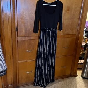 Elegant Black and White Striped one piece pants suit